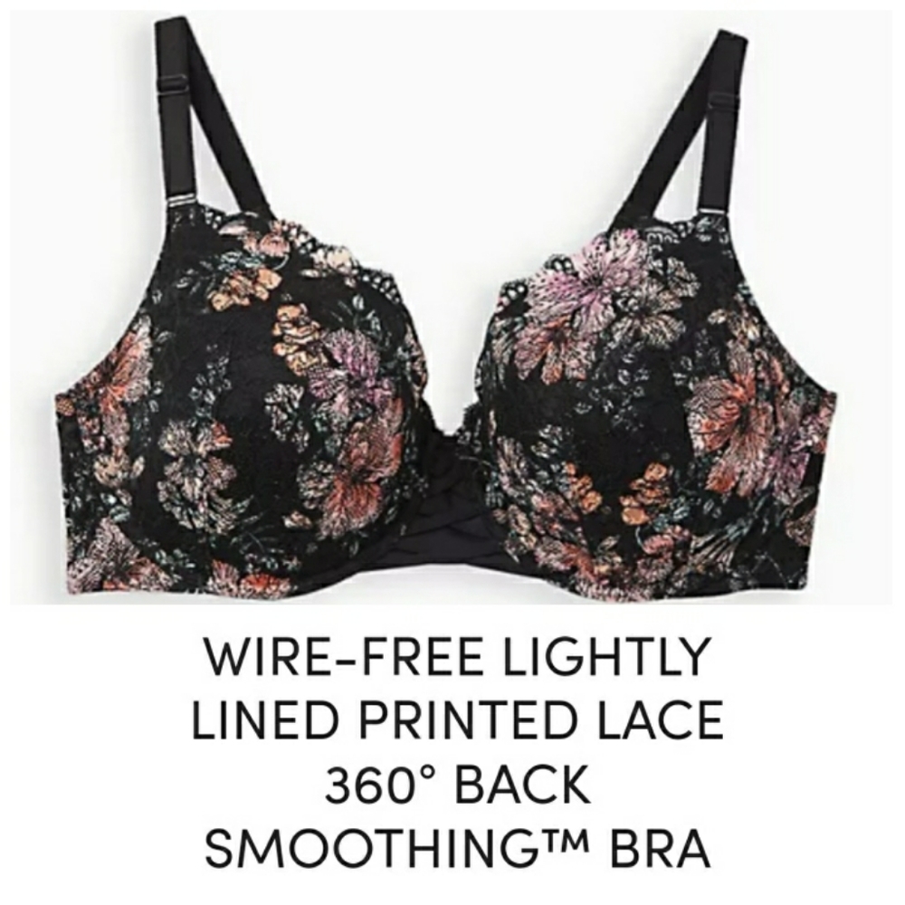 Torrid WIRE-FREE LIGHTLY LINED PRINTED LACE 360° BACK SMOOTHING BRA 44D
